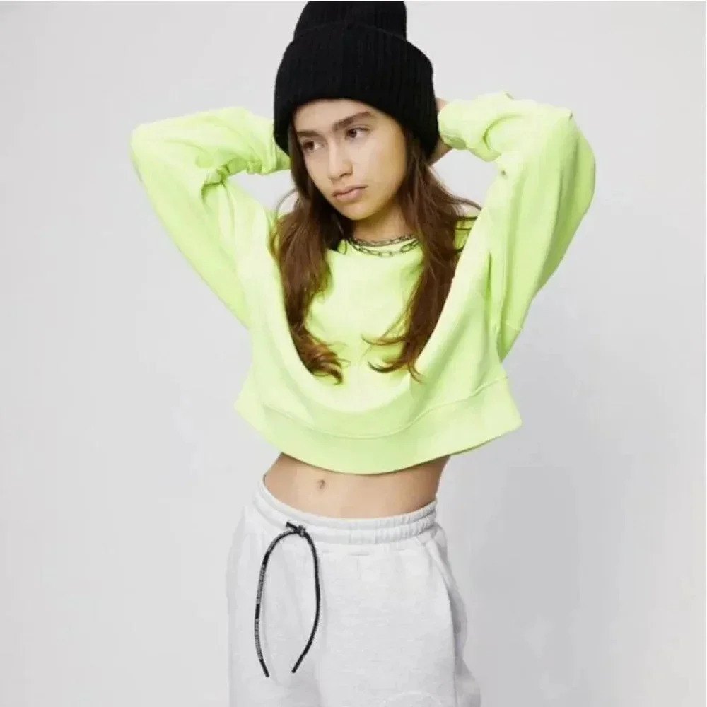 Les Coyotes De Paris Rox Sweatshirt Crewneck Cotton Neon Yellow Girls Size 14